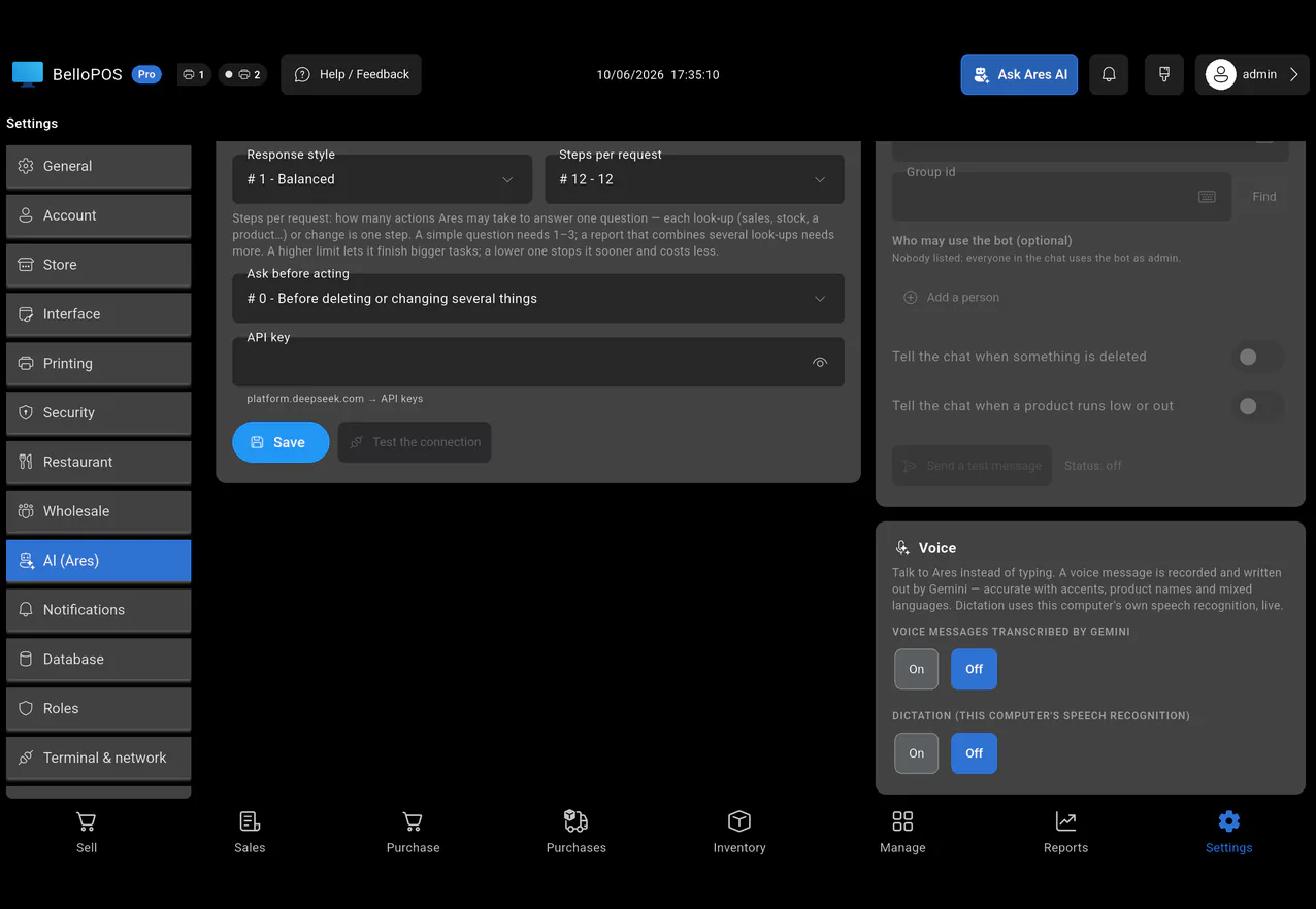 Ares on Telegram and by voice: connect a Telegram bot, choose who may use it, and speak to Ares instead of typing
